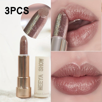 Lipstick Set, MEEYA SHOW 3-Piece Pearlescent Metallic Shimmer Trio with Shade 05, 06 and 07 Options