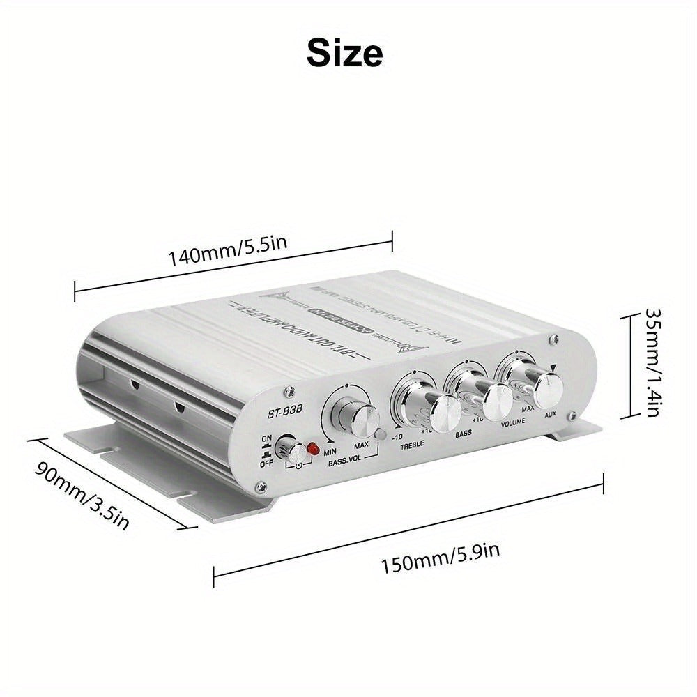 400W Car Audio Amplifier 2.1 Channel 12V Vehicle Sound System Stereo Bass Booster with Aluminum Alloy Housing