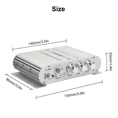 400W Car Audio Amplifier 2.1 Channel 12V Vehicle Sound System Stereo Bass Booster with Aluminum Alloy Housing