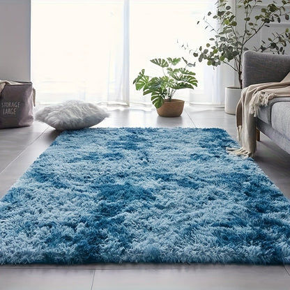 Area Rug Fluffy Faux-Fur Shag in Solid, Tie-Dye and Ombre Colors with Six available Room Sizes