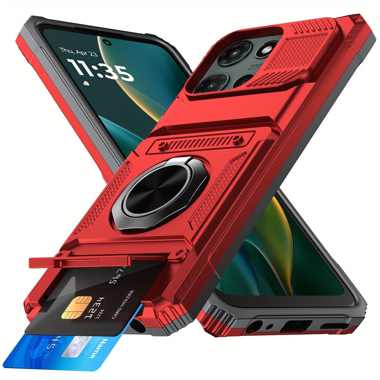 Wallet Moto G 5G 2025 2024 Case Card Holder 360° Ring Stand Dual Layer with the Listed Color, Size or Set Options for Everyday Carry