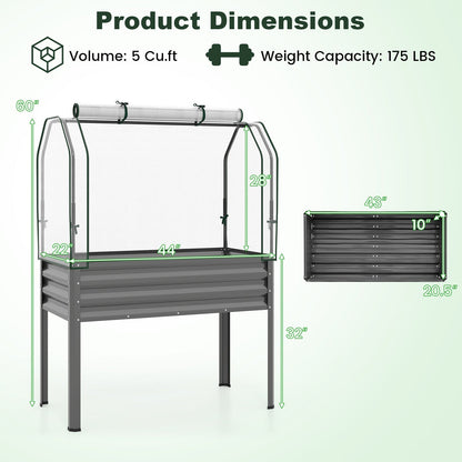 Elevated Raised Garden Bed with Greenhouse Cover 3-in-1, 44"x22"x60" Electroplated Metal Planter Box with Legs