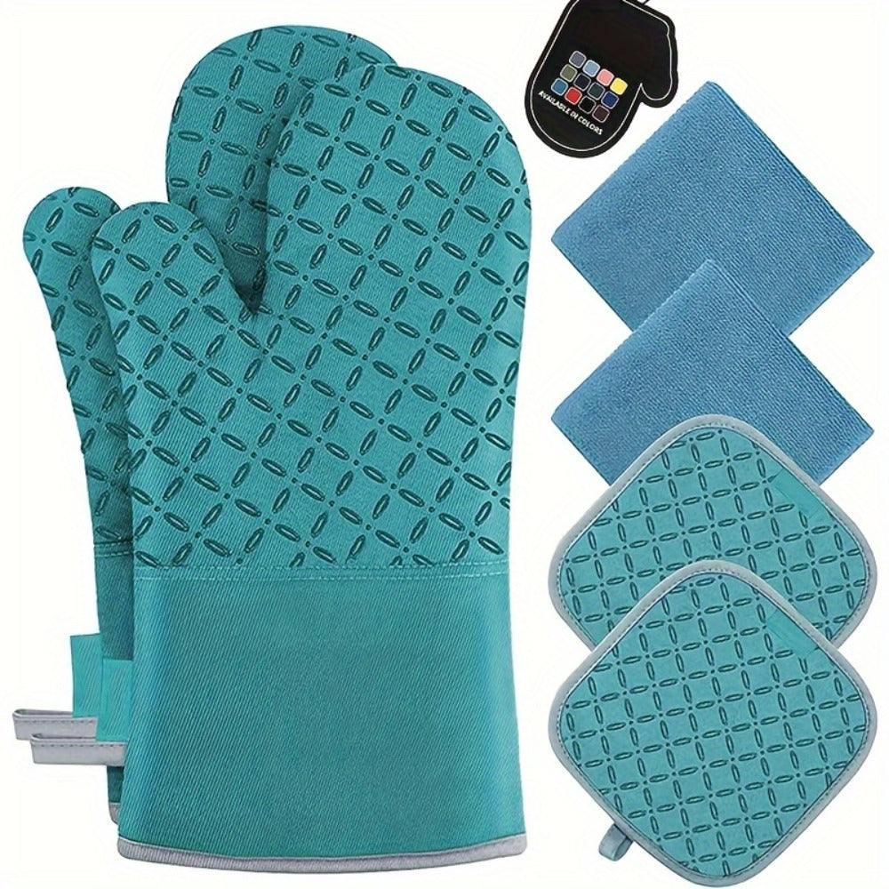 Oven Mitts and Pot Holders Set 6 Piece Heat Resistant Kitchen Gloves Cooking Mitts with Potholder