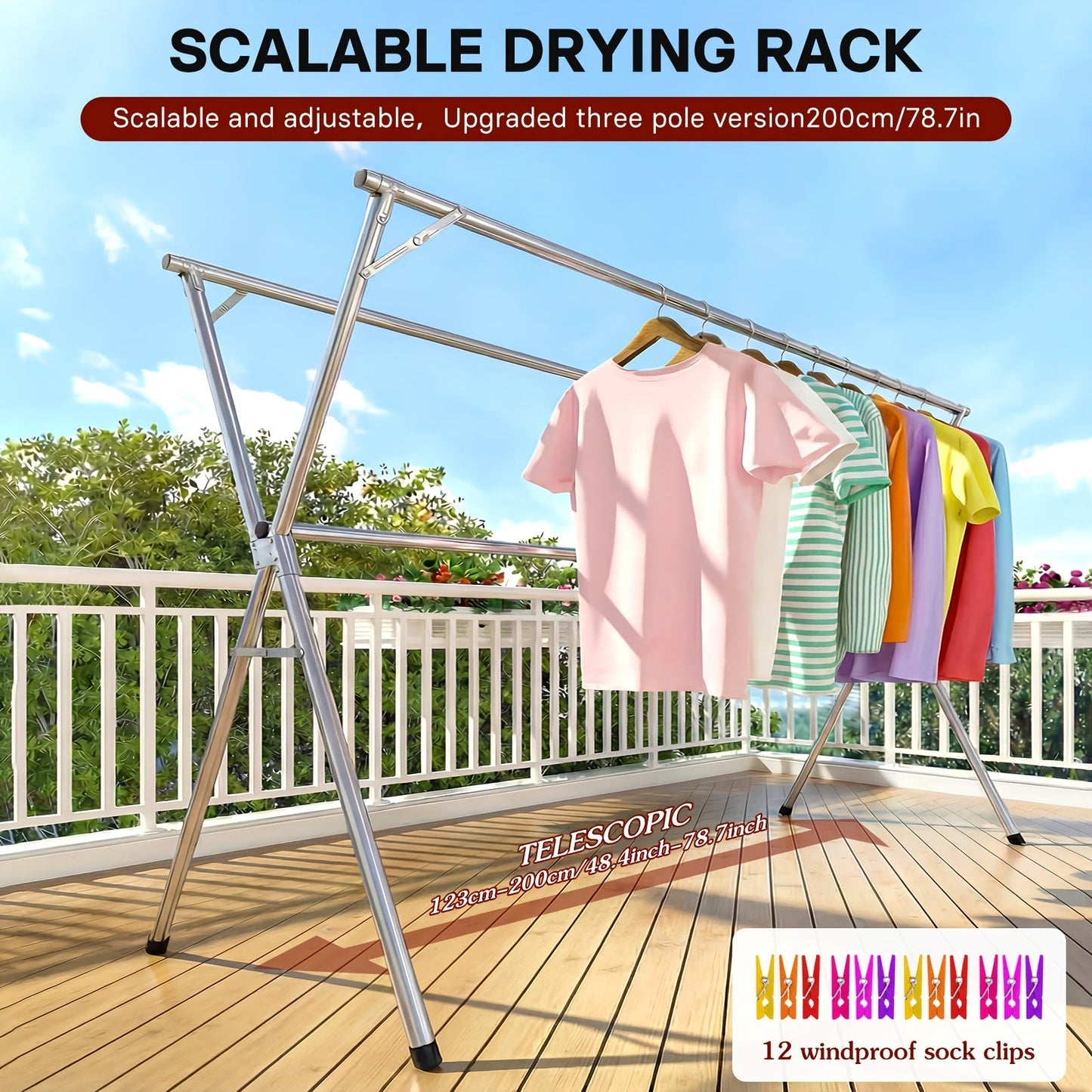 Clothes Drying Rack Collapsible Freestanding, Heavy Duty Stainless Steel Laundry Drying Rack Indoor Outdoor