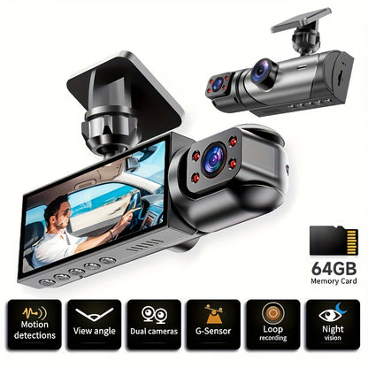 Dual Lens Dash Cam Front and Inside 1080P – Infrared Night Vision, Loop Recording, 3.16" IPS Screen, Wide Angle