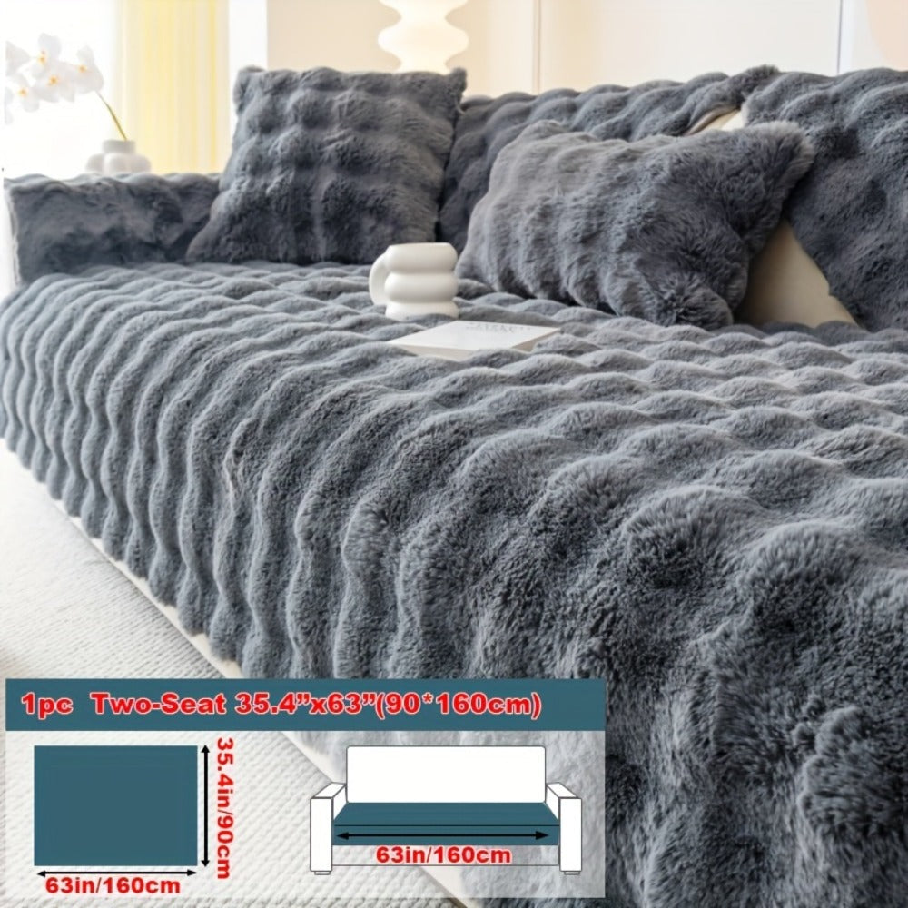 Sofa Cover Thick Faux Rabbit Plush Panels with Backing Detail for Seat, Armrest, Backrest or Pillowcase