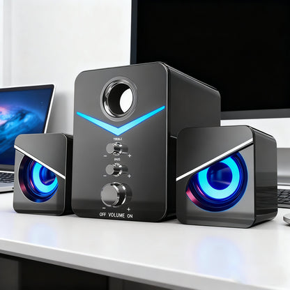 3-Piece Desktop Speaker System with Subwoofer | USB Powered PC Speakers, 3.5mm Audio Jack, Independent Bass & Treble Control
