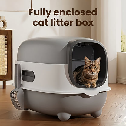 Covered Cat Litter Box with Scoop – Fully Enclosed Hooded Design, Spill-Proof & Odor-Reducing | Easy to Clean