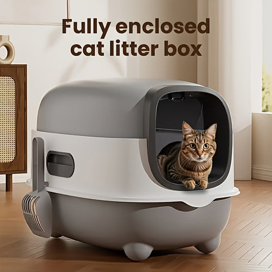 Covered Cat Litter Box with Scoop – Fully Enclosed Hooded Design, Spill-Proof & Odor-Reducing | Easy to Clean