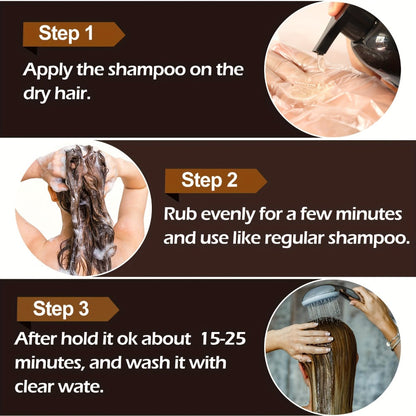 Grey Hair Dye Shampoo 3-in-1 Natural Plant-Based Herbal Formula – Non-Stick Scalp, Covers White Hair in Minutes, 500ml – Black, Dark Brown