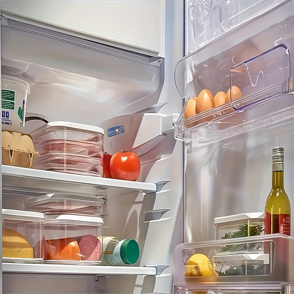 Food Storage Containers with Lids, Four-Tier Stainless Steel Refrigerator Tray Set with Clear Lids and Stacking Rims