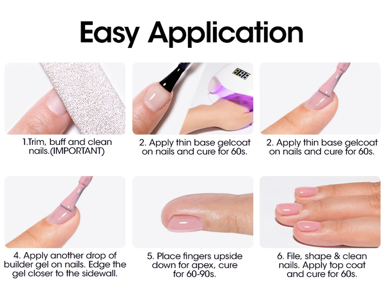 Hard Gel Nail Extension Builder Gel 7-in-1 Self-Leveling – 28+ Day Wear, LED UV Cured, 15ml, Clear Pink Nude Baby Pink Milky White
