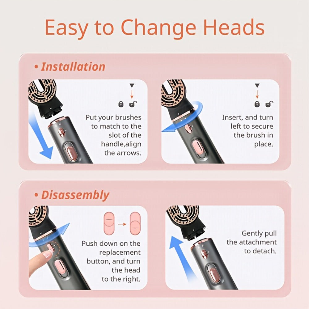 Negative Ion Hair Dryer Brush 4-in-1 Hot Air Styler, Curl, Straighten, Scalp Massage & Blow Dry, Adjustable Heat & Wind Speed