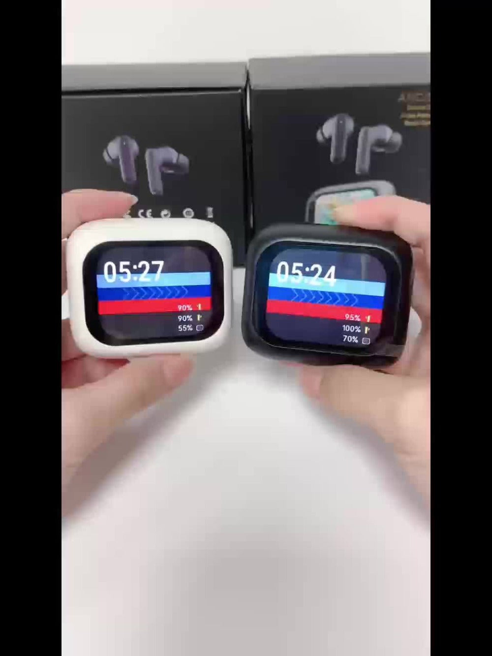 Touchscreen ANC Wireless Earbuds Full-Color Display, Noise Cancelling In-Ear with Charging Case for Sports Gaming Business