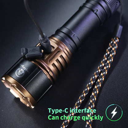 Flashlight 4500-Lumen Fresnel Lens Torch with USB-C Charging and 21700 3000mAh Battery in Red