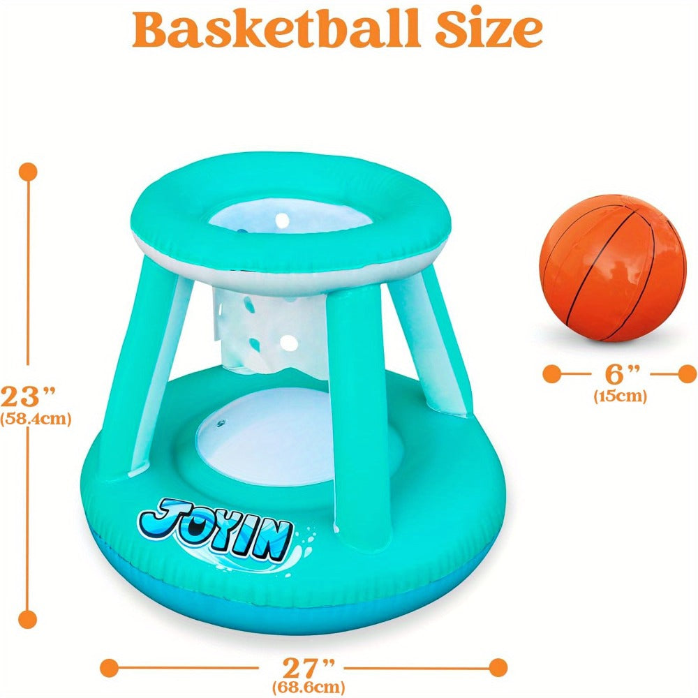 Inflatable Pool Volleyball Set with Basketball Hoop, 2-in-1 Floating Net Court Game for Kids & Adults