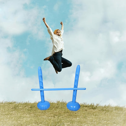 Blue Inflatable Limbo Game with Two Weighted-Base Uprights and Horizontal Bar for Outdoor Parties