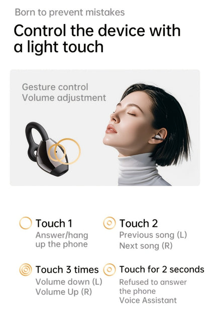 40H Open Ear Clip Earbuds OWS 6.0 TWS Sport Wireless Headphones Noise Cancelling Mic for Bedside Audio, Alarms and Room Entertainment