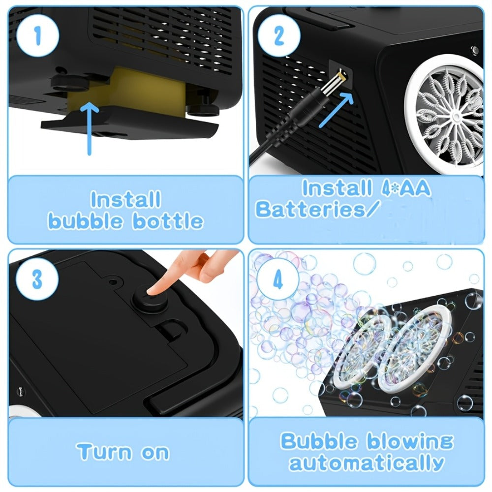 Automatic Bubble Machine with 2 Fans, 20000+ Bubbles Per Minute – Electric Bubble Blower for Kids, Battery Powered