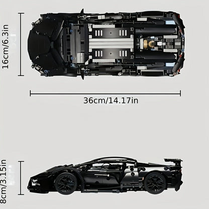 Black Supercar Building Blocks Set 1288 Pcs Limited Edition – Openable Hood Trunk Functional LED Headlights Realistic Engine Advanced