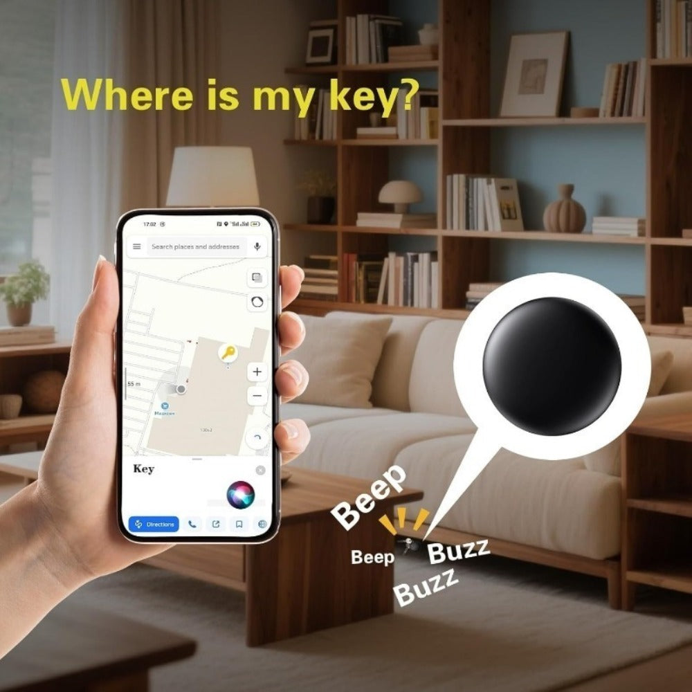 Four-Pack Round Find My Locator Tags with Black Magnetic Holders for Vehicles and Personal Items