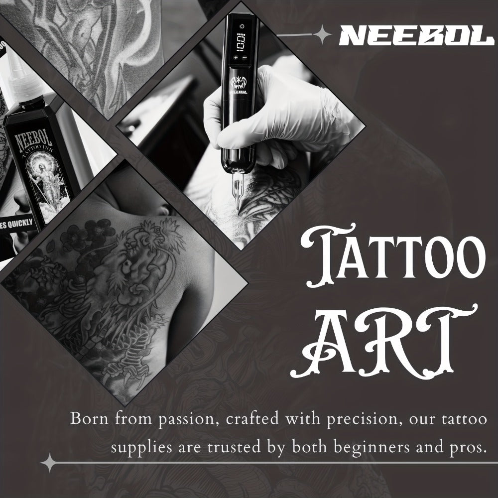 Cordless Tattoo Pen Machine Neebol Wireless Rotary Tattoo Gun with LCD Screen Display for Temporary Body Art, Festivals and Costumes