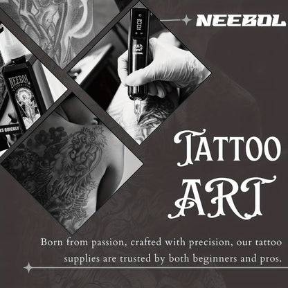 Cordless Tattoo Pen Machine Neebol Wireless Rotary Tattoo Gun with LCD Screen Display for Temporary Body Art, Festivals and Costumes