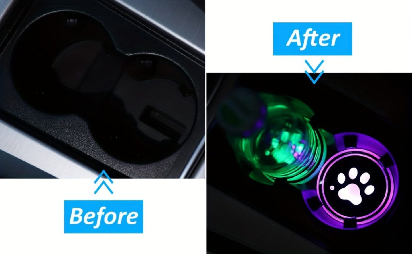 LED Neon Car Cup Holder Coasters – 7 Color USB Rechargeable Glowing Cup Mats, Ambient Light for Car Interior, Bar & Home Decor (Set of 2