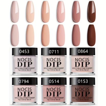 Nude Dipping Powder Set 6 Colors Light Beige Brown Neutral Shades Odorless Acrylic Nail Powder for French