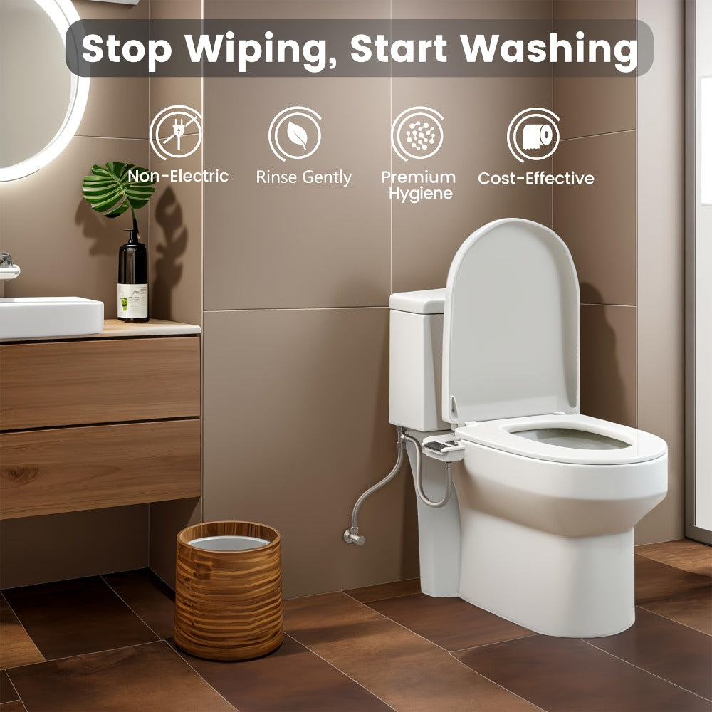 Bidet Attachment for Toilet – Dual Retractable Nozzle Non-Electric Self-Cleaning Fresh Water Bidet Sprayer