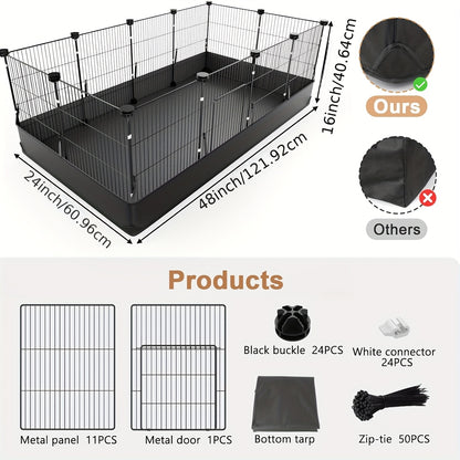 Small Animal Playpen & Guinea Pig Cage – 48'' C&C Cage with PVC Bottom Liner, One-Hand Release Hook & Triple Fixing