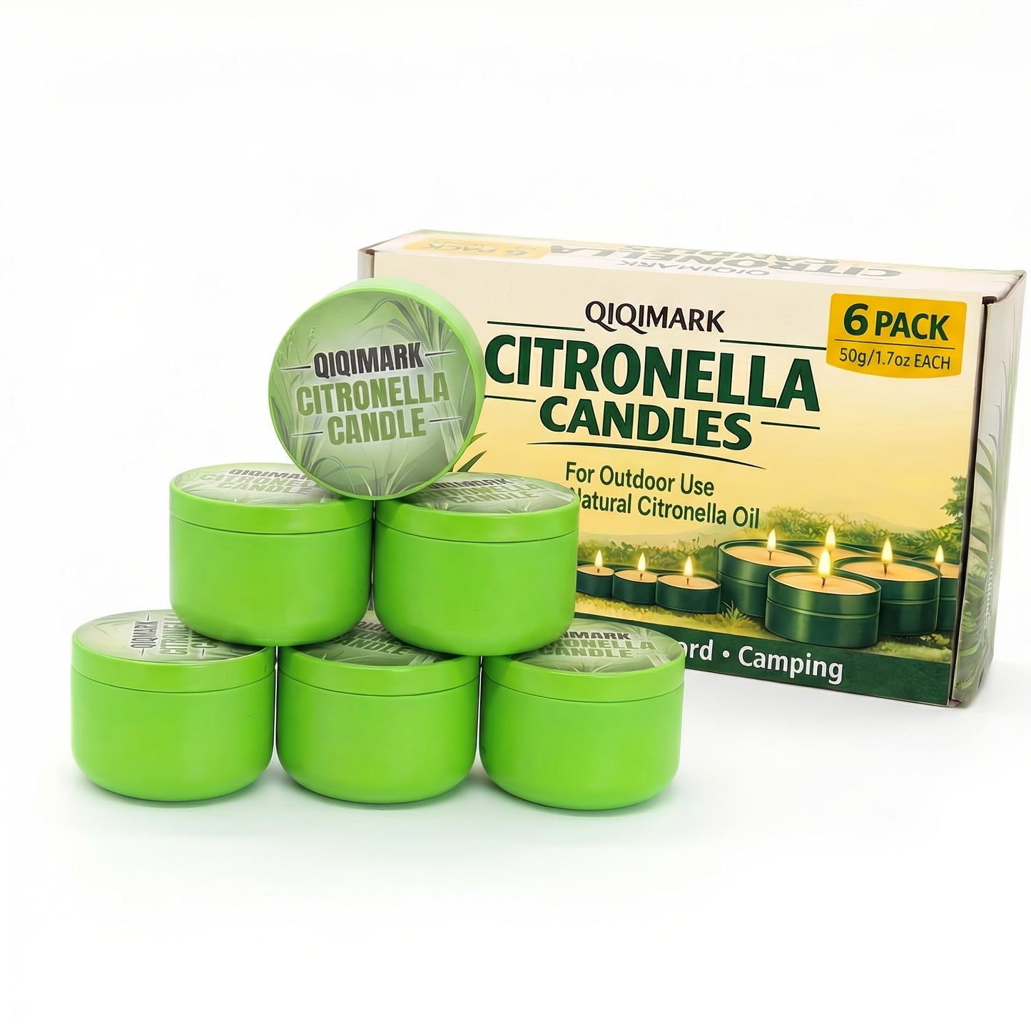Citronella Candles Outdoor 6 Pack - 1.7 Oz Each, Burn Time, Infused with Citronella Essential Oil for Patio