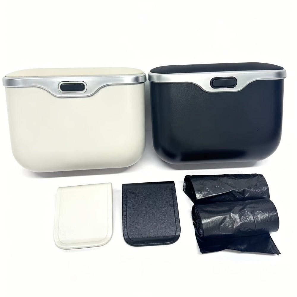 Car Trash Can Leather & ABS – Leak-Proof Auto Garbage Bin with Lid | Dry & Wet Waste | Universal Fit 99% Cars | Includes Garbage Bags |
