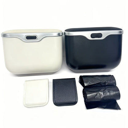 Car Trash Can Leather & ABS – Leak-Proof Auto Garbage Bin with Lid | Dry & Wet Waste | Universal Fit 99% Cars | Includes Garbage Bags |