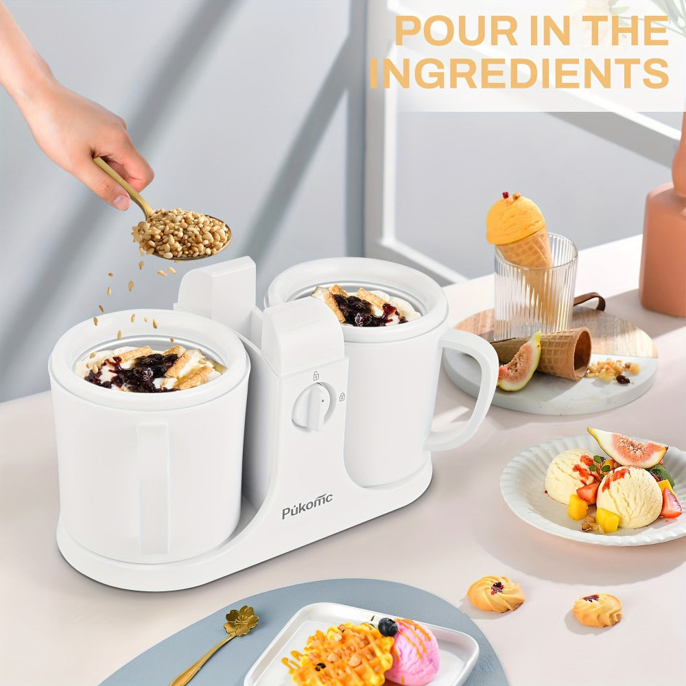 Ice Cream Maker Machine Dual Cup Self-Freezing, Make 2 Flavors Homemade Ice Cream Sorbet Frozen Yogurt at Once