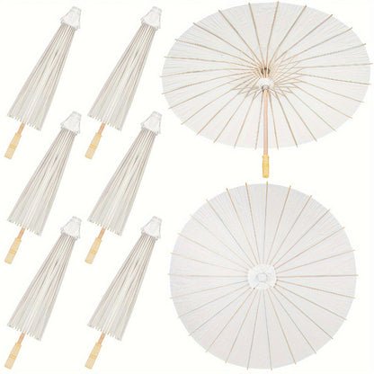 Party Decorations 24-Pack White Paper Parasols with 33-Inch Canopies and Wood-Look Handles