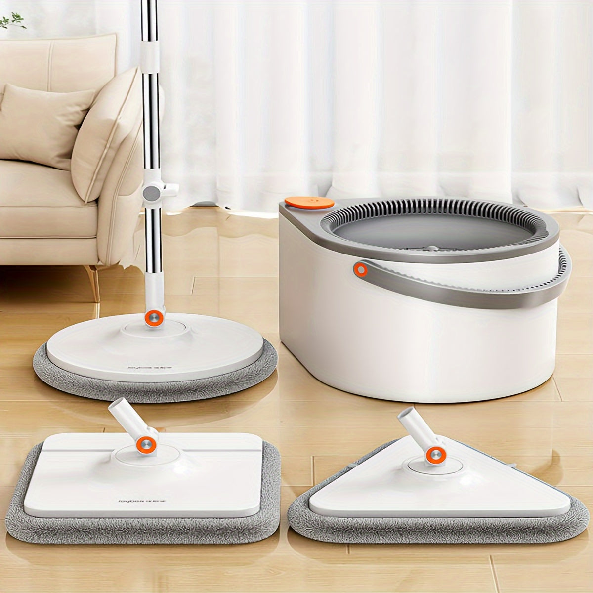 Spin Mop and Bucket Set with Wringer, Joybos Hands-Free Self-Wringing Rotating Floor Mop, Sewage Separation Design, 3 Mop Head Types