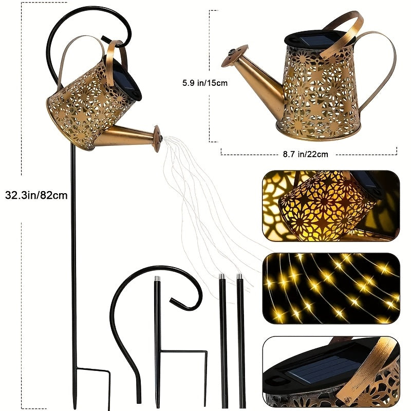 Solar Garden Light Watering Can Stake with Warm White Cascading LEDs, IP44 Rating and Hanging Bracket