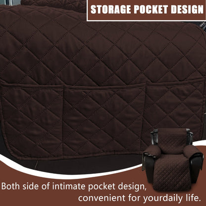 One-Piece Quilted Recliner Chair Cover with Wide Arm Wings, Back Strap and Eight Color Options
