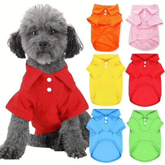 Six-Pack Dog Polo Shirt Set with Collared Short-Sleeve Tops in Six Colors and Five XS–XL Sizes