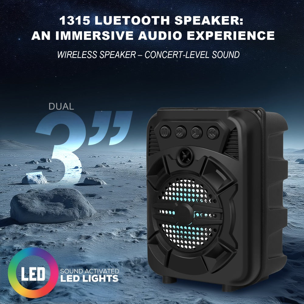 Portable Bluetooth Speaker with LED Light, Stereo Bass and Up to 10 Hours Playtime in Black