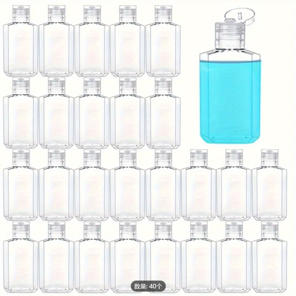 TSA Approved Travel Bottles 2oz Flip Cap 40 Pack Clear Plastic Refillable Squeeze Containers for Hand Sanitizer Shampoo Conditioner Soap
