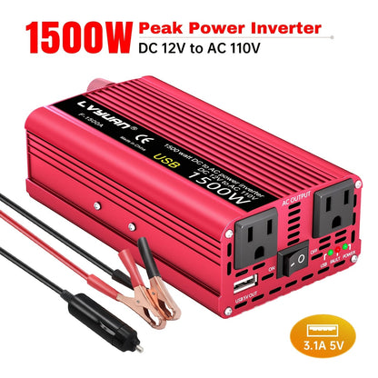 Car Power Inverter 500W 12V to 110V AC Outlet Converter with QC3.0 USB Port for Vehicle Boat Truck RV Portable Auto Power Adapter 200W Rated