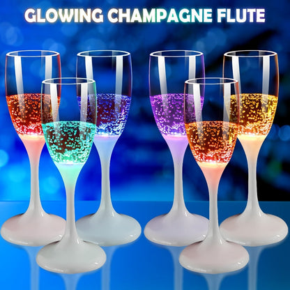 LED Light-Up Champagne Flutes, 6-Piece Color-Changing Plastic Party Glass Set for Birthdays, Weddings and Holiday Celebrations