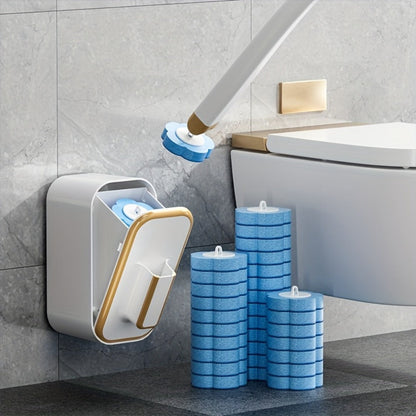 Wall-Mounted Toilet Brush Set with 8 Disposable Heads | No-Drill Easy Install, Long Handle Bathroom Cleaning Brush