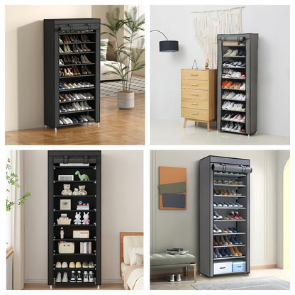 Shoe Rack with Dust Cover, 6/8/10 Tier High- Space Saving Shoe Organizer, Easy Assembly, 12mm Pipe