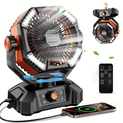 20000mAh-Label Dual-Motor Camping Fan with Eight Speeds, Remote and Three Color Options Pictured