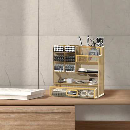 Mesh Desk Organizer with Pull-Out Drawer, Tiered Compartments and Six Color Checkout Options