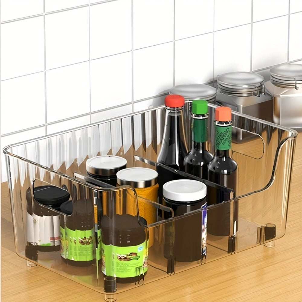 Seasoning Box Kitchen Organizer Transparent Detachable Rack with Adjustable Compartments for Countertop