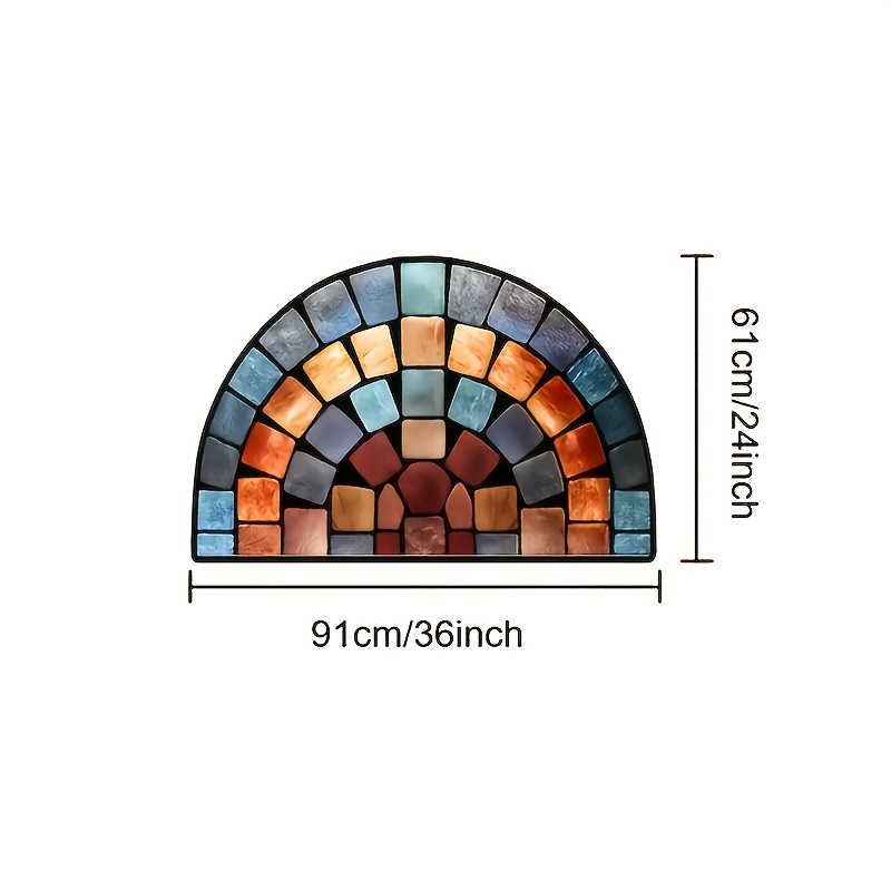 Half-Round Mosaic Bath Mat in Blue or Yellow Microfiber, 16 x 24 and 20 x 32-Inch Size Options